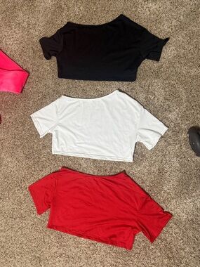 Source Unknown Women's Cropped Short Sleeve Tops - Black, White, Red - #26